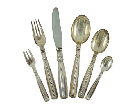 A mid 20th century harlequin part canteen of Danish 830 standard flatware by Broderne, W &amp; S Sorensen, comprising fifty o