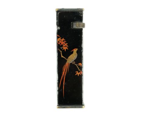 A Dunhill Namiki maki-e (lacquer) tallboy lighter, c.1930, decorated with a pheasant perched on a maple branch, the reverse i