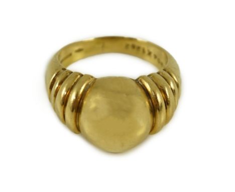 A Boucheron 750 gold dress ring, with spherical ring head and fluted shoulders, numbered A804X1302, signed, size N/O, 9.7 gra