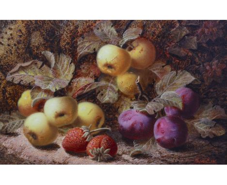 Oliver Clare (1853-1927) Still lifes of grapes, a peach and greengages and apples, plums and strawberriesoil on board, a pair