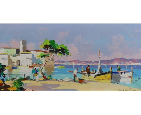 § § Cecil Rochfort D'Oyly John (1906-1993) Mediterranean scene with fishermen in the foregroundoil on canvassigned34 x 69cmOi