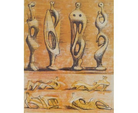 § § Henry Moore OM CH FBA (1898-1986) 'Standing and reclining figures'lithograph on plastocowell in three colourssigned in pe