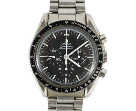 A gentleman's early 1980's stainless steel Omega Seamaster Professional 'The First Watch Worn On The Moon' manual wind wrist 