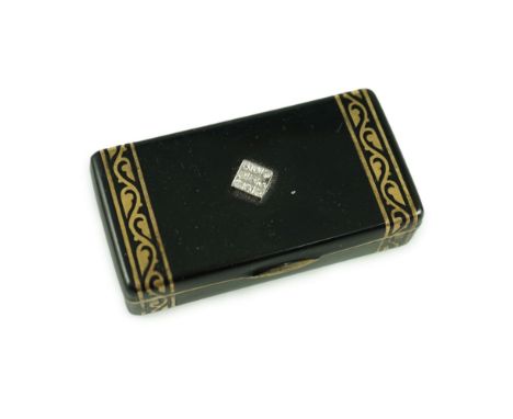 A late 1920's French Cartier silver gilt, black enamel and diamond set snuff box, in fitted gilt tooled leather Cartier box, 