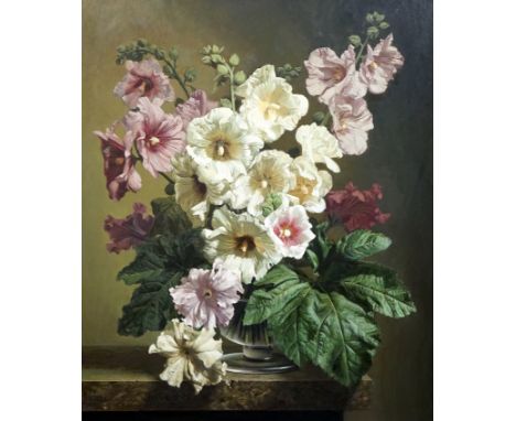 § § Bennett Oates (1928-2009) 'Hollyhocks No.1'oil on boardsigned and dated '8560 x 50cmOil on board in honest untouched cond