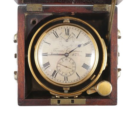 Thomas Cummins of London. A mid 19th century mahogany cased thirty six hour marine chronometer, with plain outer case, brass 