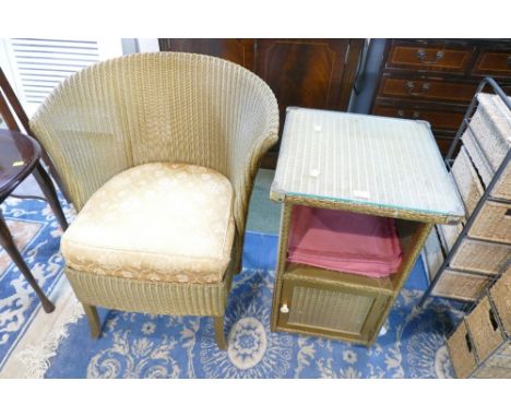 Gold coloured loom style bedside cupboard and armchair