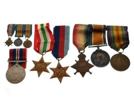 Medals - World War I trio awarded to 10322L.C.PL V.B.Hall, Somerset Light Infantry together with corresponding miniatures and