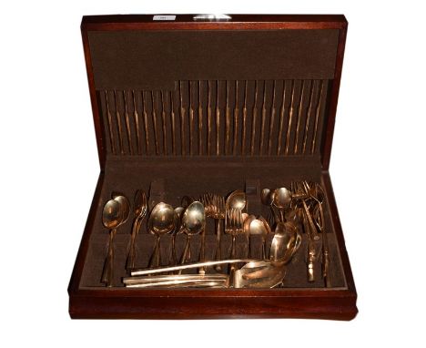 Canteen of gold-plated cutlery to include; ladle, serving fork and spoon etc   Condition: 