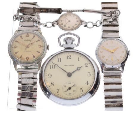 Four assorted watches comprising: Junghans mid-size stainless steel watch with Arabic numerals and subsidiary at 6, manual wi