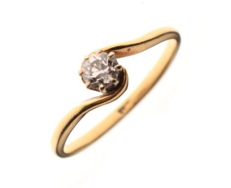 Solitaire diamond crossover design ring, size N, 2g gross approx   Condition: 