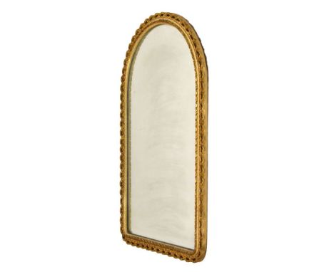 Gilt-framed wall mirror of arch design with pierced scroll border, 62cm high   Condition: 