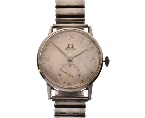 Omega - Vintage circa 1960's mid-size wristwatch, silvered dial with Arabic quarters and subsidiary at 6, movement unseen (re