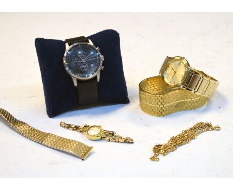 Rotary wristwatch, two other wristwatches and a gilt metal bracelet   Condition: 