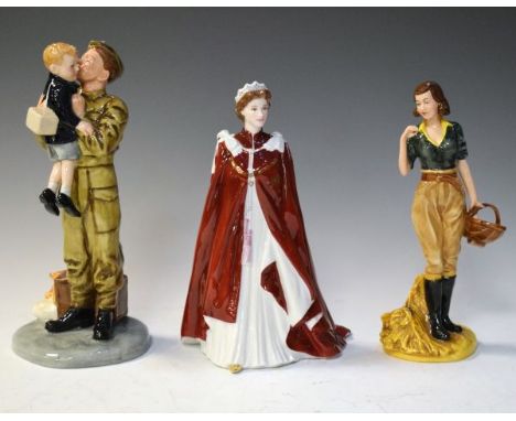 Royal Doulton Classics figure - Farewell Dad, Land Girl, and Royal Worcester figure of Queen Elizabeth II 80th Birthday 2006 