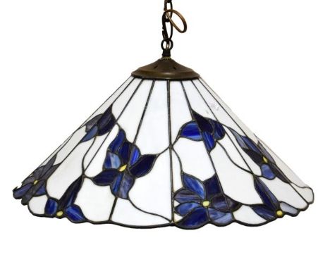 Modern Tiffany-style leaded stained glass ceiling light shade, 49.5cm diameter   Condition: 