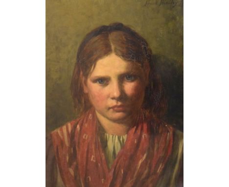 Frank Bindley (Irish, fl.1878-1883) - Oil on canvas - Portrait of a young girl, signed and dated '78 upper right, 29.5cm x 21