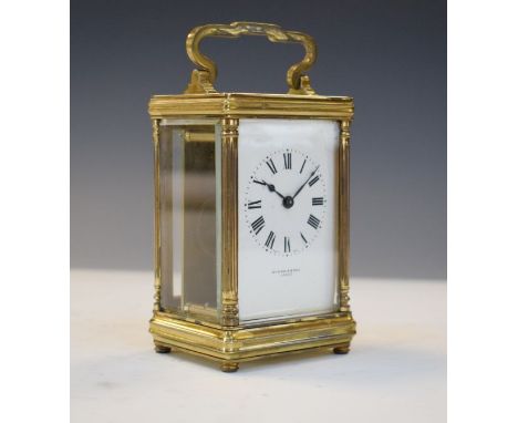 Early 20th Century brass cased carriage clock having white enamel Roman dial inscribed 'Dyson &amp; Son Leeds'   Condition: 
