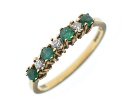 9ct gold dress ring set alternate diamonds and emerald coloured stones, size O, 1.7g gross approx   Condition: 