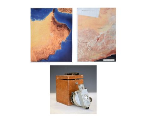Two vintage photographic aerial maps of Oman, the first for Hansa Luftbild-German Air Surveys, and a Carl Zeiss surveyors lev