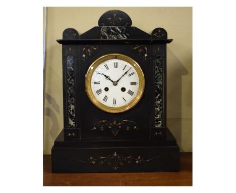 Late 19th Century slate and marble mantel clock having white enamel Roman dial, 37cm high   Condition: 