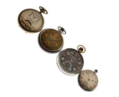 Four various open faced pocket watches comprising: Military issue General Service Time Piece 152312 with broad arrow, black A