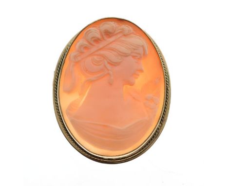 9ct gold mounted oval portrait cameo, 8.8g gross approx   Condition: 