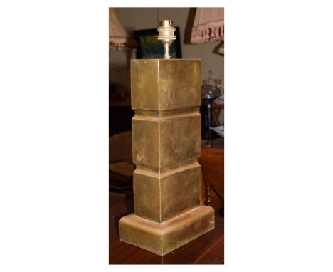 Modern Design - Sheet brass table lamp base of stacking block design on plinth base, 33cm high excluding fittings   Condition