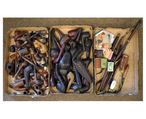 Large collection of smoking memorabilia, pipes etc including meerschaum examples, cased (part shelf)   Condition: 