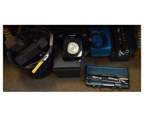 Black Bakelite telephone, together with sundry tools etc   Condition: 