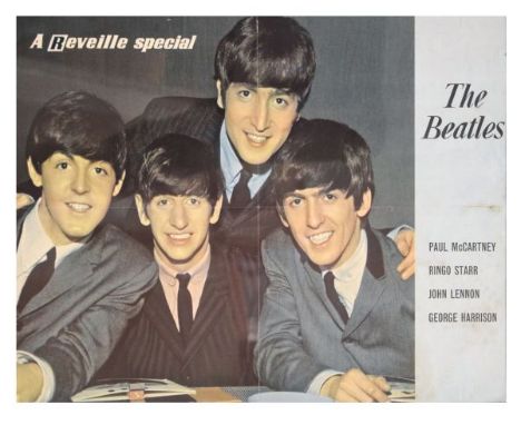 Coloured print advertising The Beatles, A Reveille Special, 36cm x 49cm, framed   Condition: 