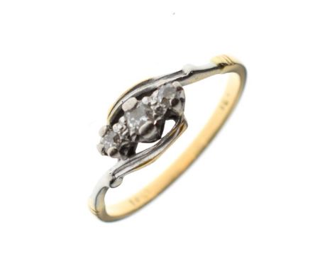 Dress ring set three graduated diamonds, size N, 2.1g gross approx   Condition: 