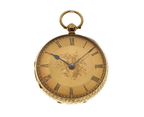 Victorian lady's 18ct gold open faced pocket watch with gilt Roman dial, rear door engraved with an endless knot, Chester 186