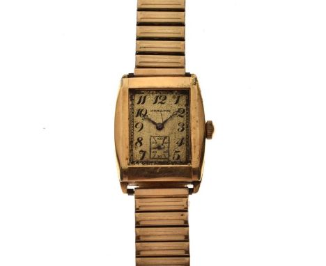 Hamilton - Vintage gold-plated wristwatch with rectangular Arabic dial, subsidiary at 6, signed manual wind movement numbered