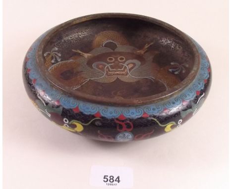 A cloisonne enamel shallow dish decorated dragon - 21cm diameter 