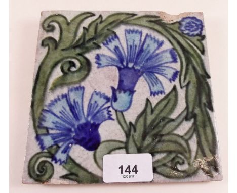A William de Morgan tile painted corn flowers 