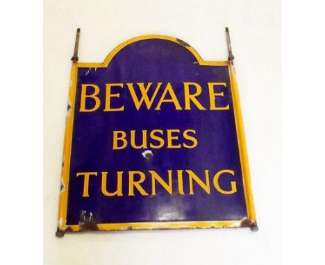 An old blue enamel 'Buses Turning' sign 61 x 48cm