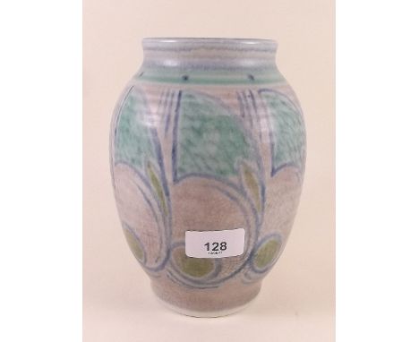 A 1930's Pilkingtons Royal Lancastrian vase painted stylised decoration by Edward Thomas Radford  - 20cm