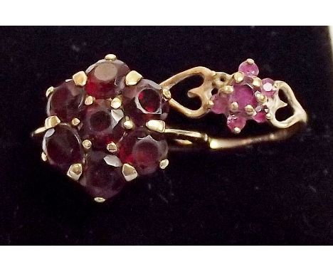 A small 9ct gold ruby ring and a 9ct gold garnet ring 