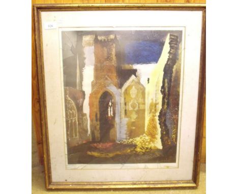 A John Piper print of a church - 44 x 31cm