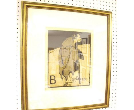 A "B is for Beggar" lithograph after William Nicholson,  original woodcut from the Alphabet series circa 1897