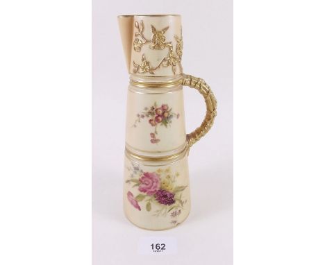 A Royal Worcester tall ivory blush jug No 1047 painted flowers