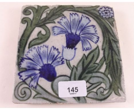 A William de Morgan tile painted corn flowers 