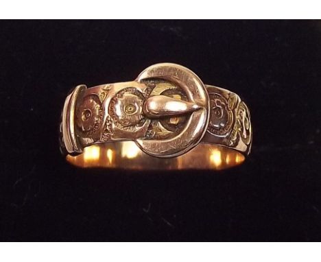 A 9ct gold Victorian buckle form ring , N.5