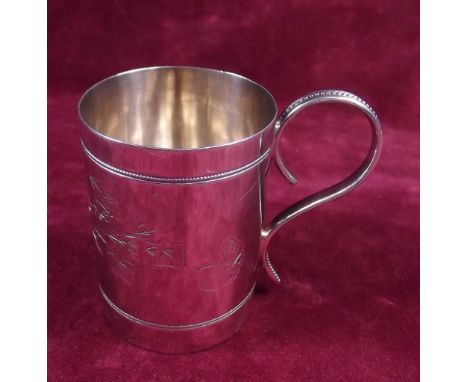 A silver christening mug by Walker and Hall engraved bird in foliage - Sheffield 1890, 109g