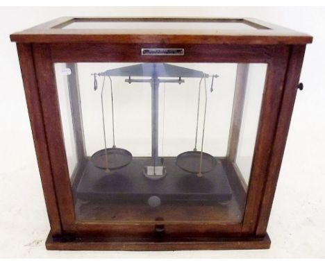 A Griffin and George scientific balance scale in glazed case 