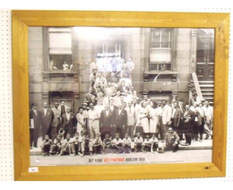 A print of a photograph of Jazz musicians including Sonny Rollins, Dizzy Gillespie, Thelonios Monk, "Art Kane Jazz Portrait" 