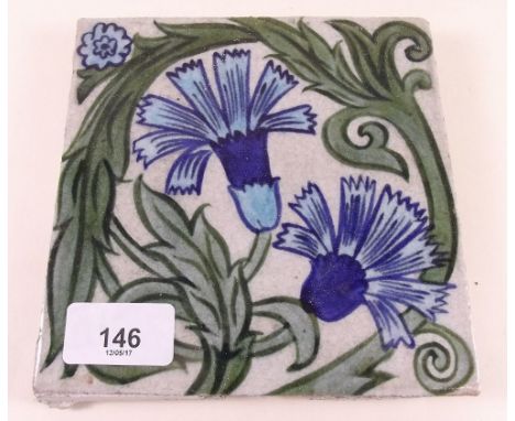 A William de Morgan tile painted corn flowers 