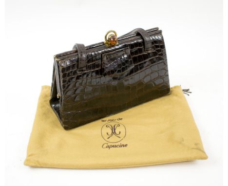 LODIX VINTAGE HANDBAG, brown crocodile leather, gold tone fitments, approx. 24cm W x 15.5cm H. (wear commensurate with use)