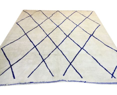 MOROCCAN BERBER CARPET, 390cm x 335cm, High Atlas Mountains electric blue design.